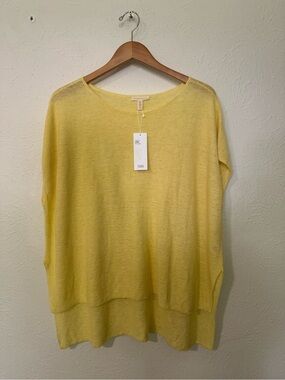 NWT Eileen Fisher Yarrow Yellow Bateau Neck Hi-Lo Linen Melange Poncho Top M